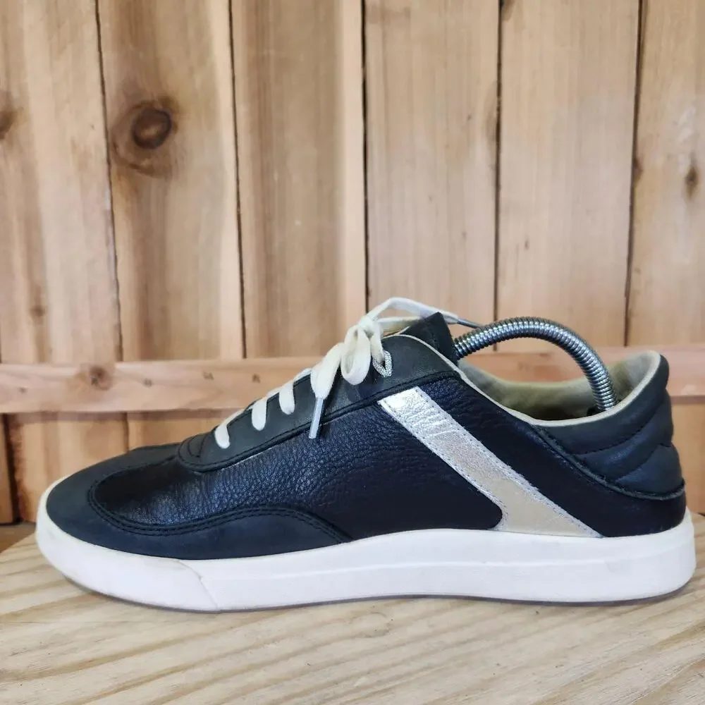 OluKai Ha'upu Shoes Womens 11 Black Leather Walking Comfort Sneakers 20493-4040
